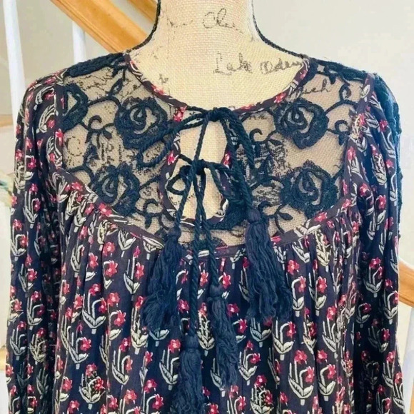 Free People Nomad Child Floral Dress Print Belle Sleeve Lace - Picture 7 of 16